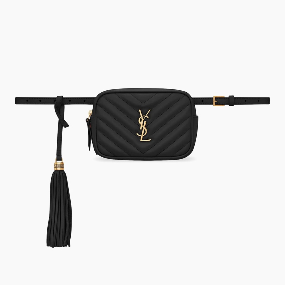Saint Laurent Black Quilted Leather Camera Bag with Gold YSL Logo